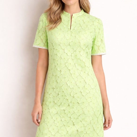 Diane von Furstenberg DVF Lace Shift Dress Lime Green Designer Mini Sz 10 - Picture 2 of 4